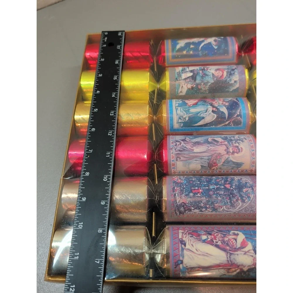 Vintage Style Christmas Crackers 12 Count Metallic Holiday Party Favors Set